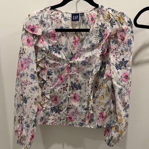 GAP Women's Floral Blouse - Pink, White, and Yellow